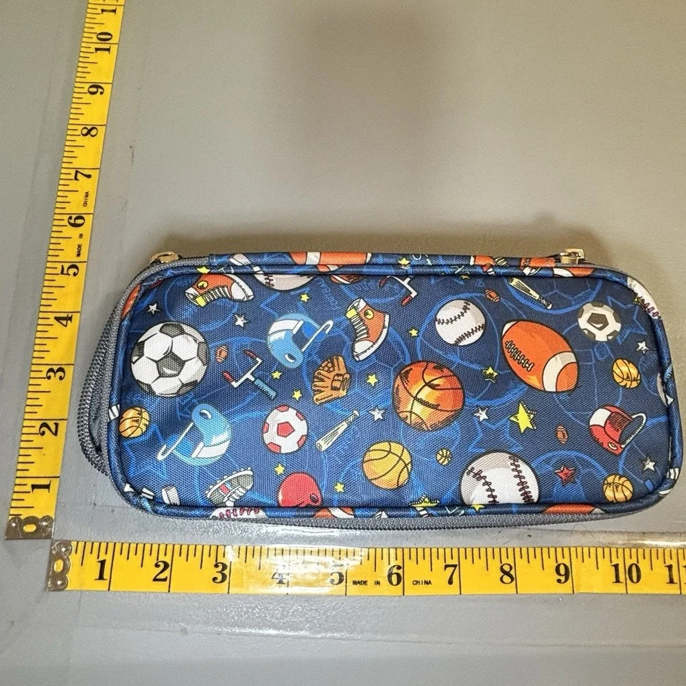 Sports Theme Pencil Case Zip Roomy by FlowFly Football Baseball Basketball Kids